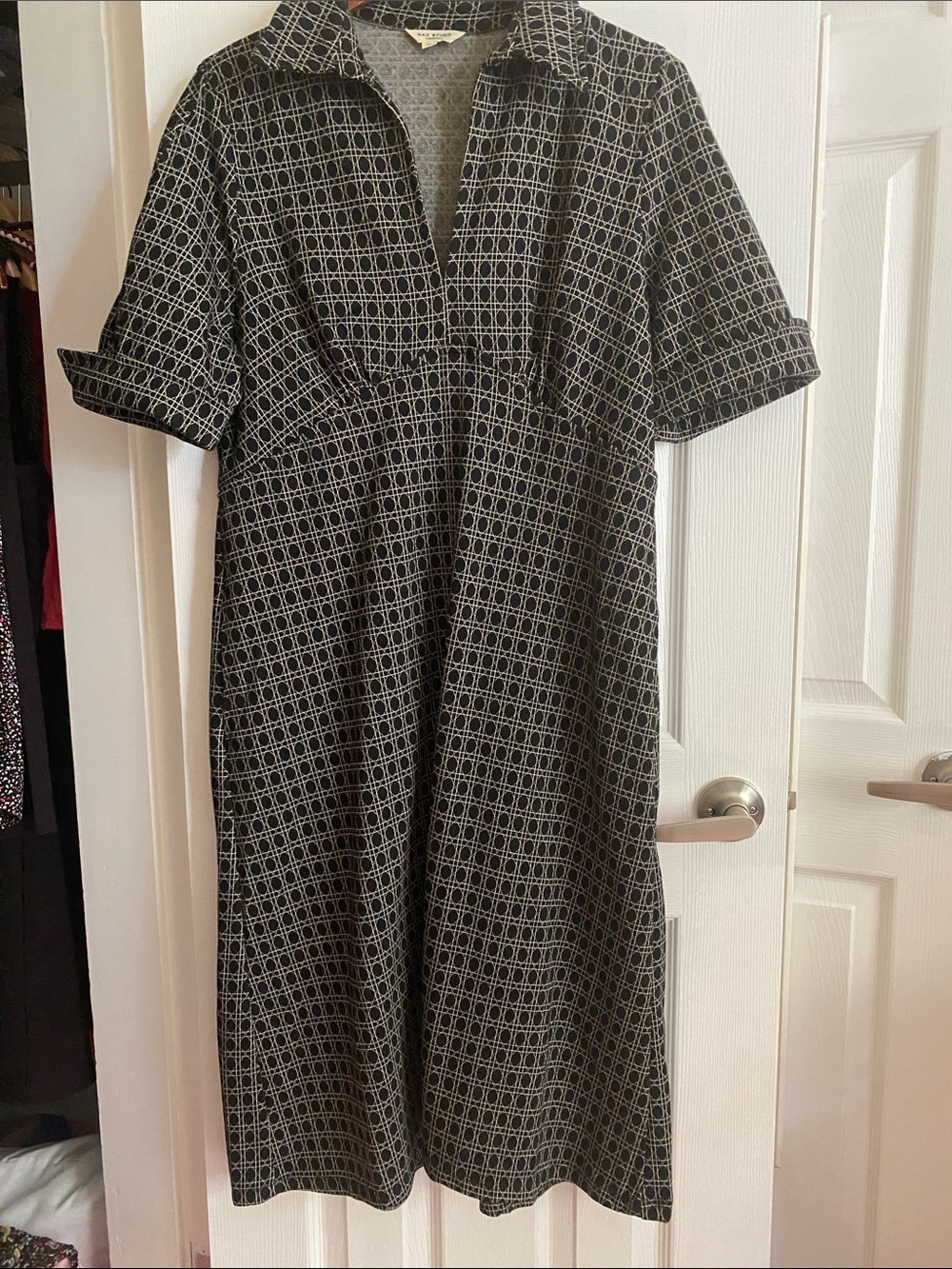 Max Studio Black Dress with Light Gray Geometric Pattern